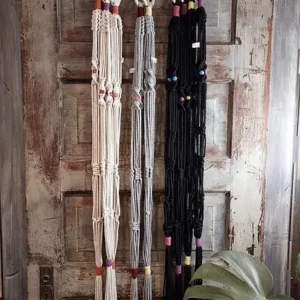 Macrame Plant Hanger with Glass Watercolor Beads - Black