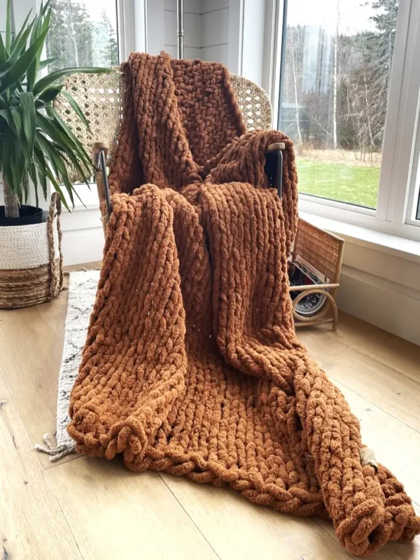 Brown Chunky Knit Blanket Throw 50"x70"