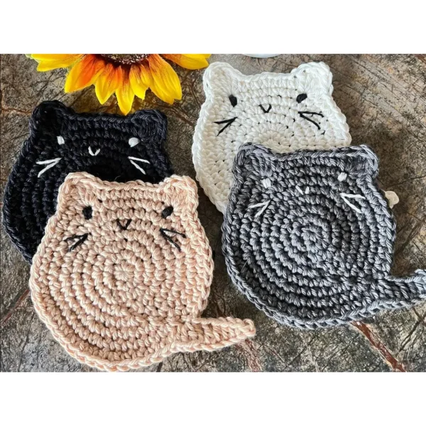 Crochet Fat Cat Coaster - Set of 4 - Image 6