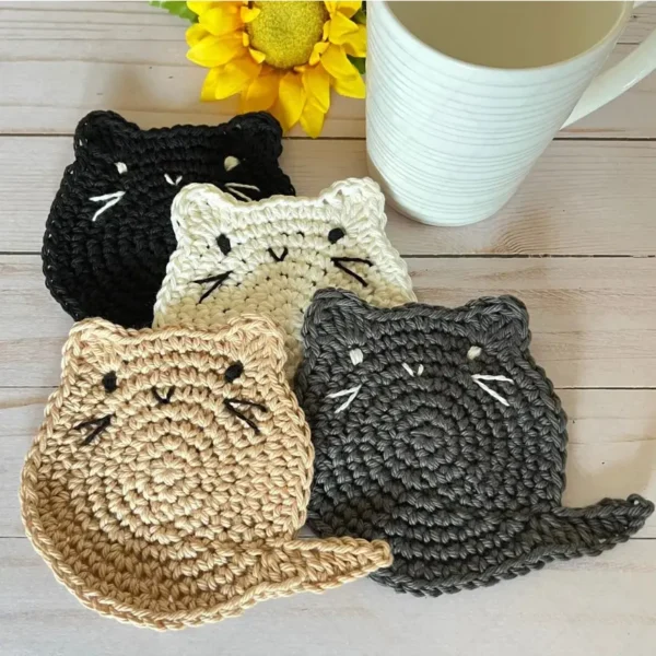 Crochet Fat Cat Coaster - Set of 4 - Image 4