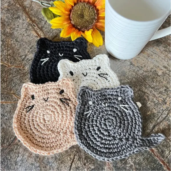 Crochet Fat Cat Coaster - Set of 4 - Image 3