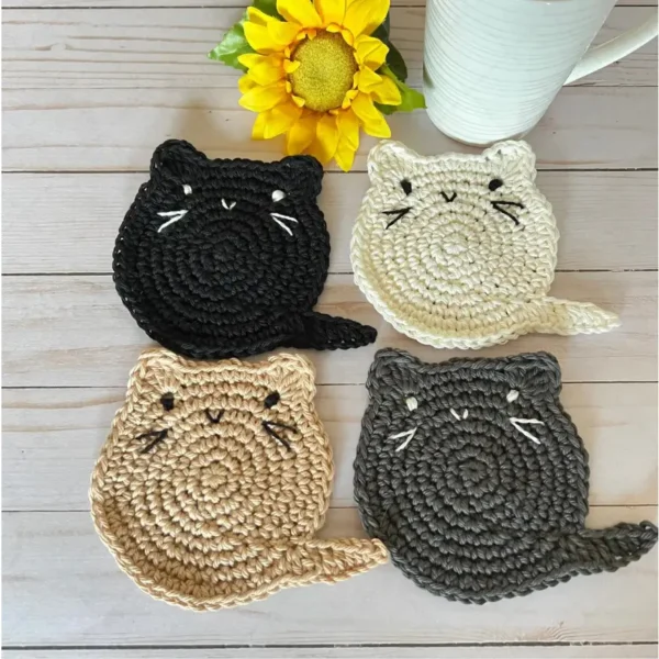 Crochet Fat Cat Coaster - Set of 4 - Image 5