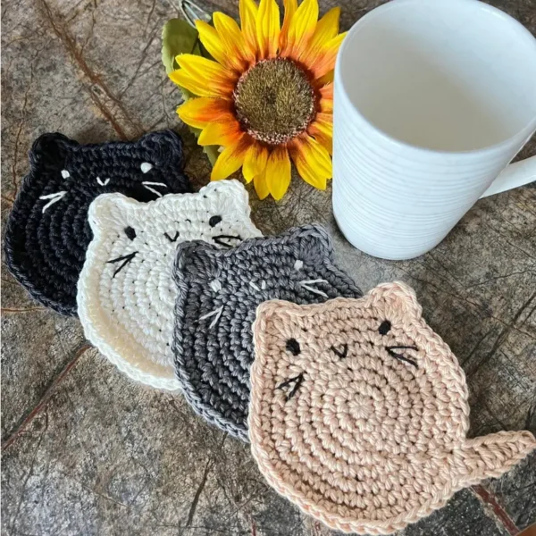 Crochet Fat Cat Coaster - Set of 4