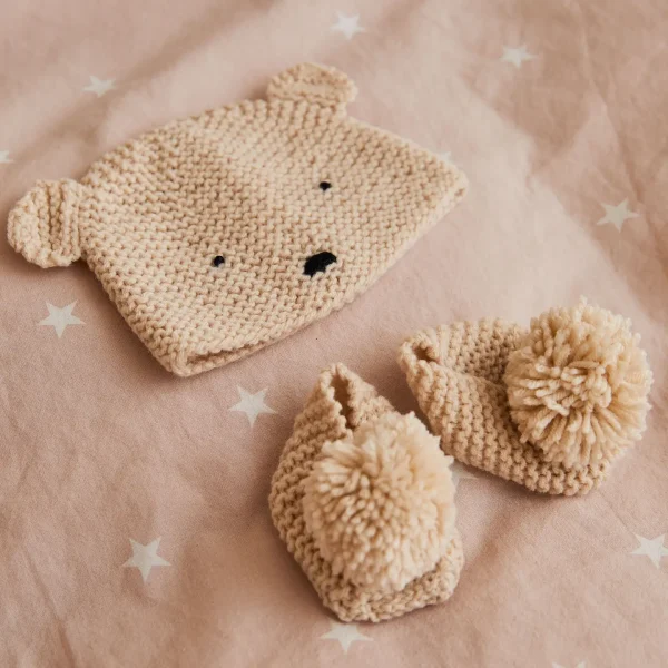 Teddy Hat and Booties Knitting Kit